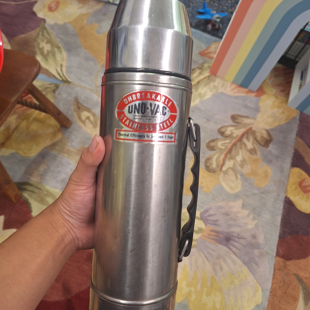 Vintage Thermos Stainless Steel Vacuum Flask with Handle